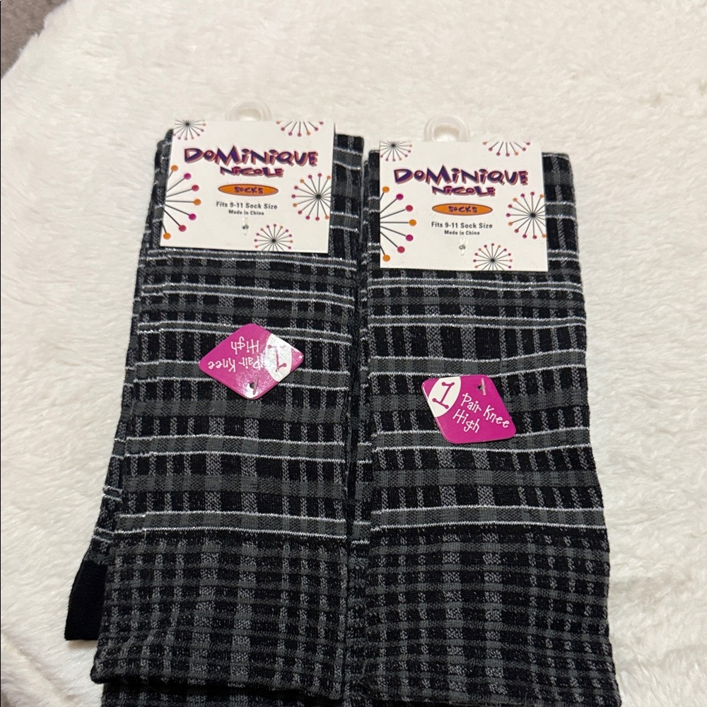 Dominique Plaid Black and White Socks